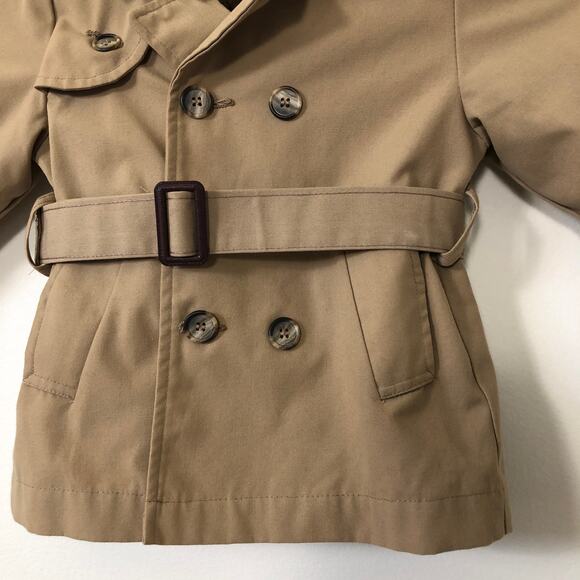 VTG Toddler Tan Khaki Trench Coat Tag 2 Fit 18-24M Zip Out Fur Lining Classic - Picture 3 of 11
